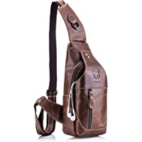 Los mejores  - WeeDee - Bolso Hombre Pequeña Piel- Mochila de Cuero Autentico- Bolsos de Hombro y Pecho- Bolsos Bandolera- Bolsa…